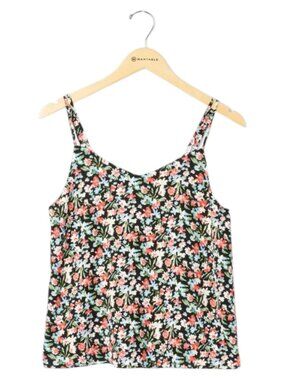 Skies Are Blue | Floral Printed Cami in Black-Coral | XL